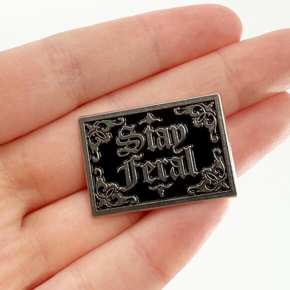 Stay Feral Enamel Pin, Gothic Aesthetic Lapel Pin, Silver & Black Edgy Pin - Picture 1 of 4